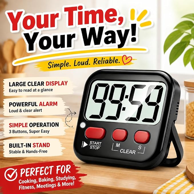 2 Pack Digital Timer for Kids Classroom Kitchen Timers for Cooking | w/ Battery, Easy to View, Alarm, Mute Mode, Count Down/Up, Magnetic, Kickstand, Hanging, Classroom Timer for Teacher Supplies