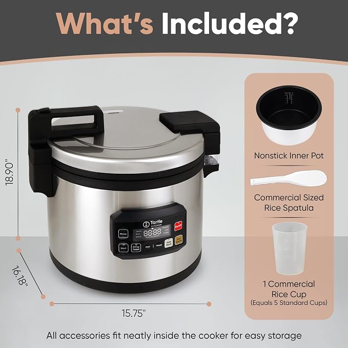 TK Commercial Rice Cooker 64 Cup - Multi-Grain, Brown Rice & More, 7h Warm | For white, brown & mixed-grain rice; 32 cups raw ready in 45min; 8 cooking modes; 3D heating; Swappable TK pot; Cup & scoop