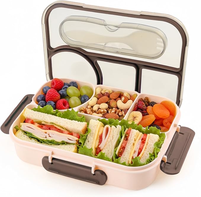 Bento Box for Adults, 4 Compartments Lunch Box, Lunch Containers, Beige