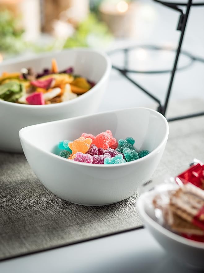Miamolo 3 Tier Serving Bowls with Stand, Chip and Dip Bowl for Entertaining | Ceramic Food Display for Fruit Salad Snacks Party | with Removable Stand Space-saving Storage | Microwave & Dishwasher Safe