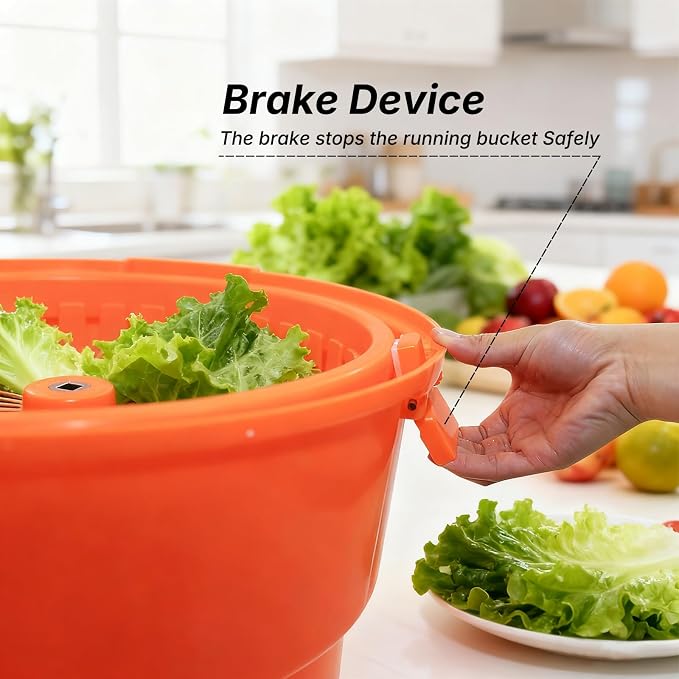 Hakka 2.5 Gallon Salad Spinner,Commercial Restaurant Manual Lettuce Dryer for Vegetable Fruit Dryer Mixer(Orange)