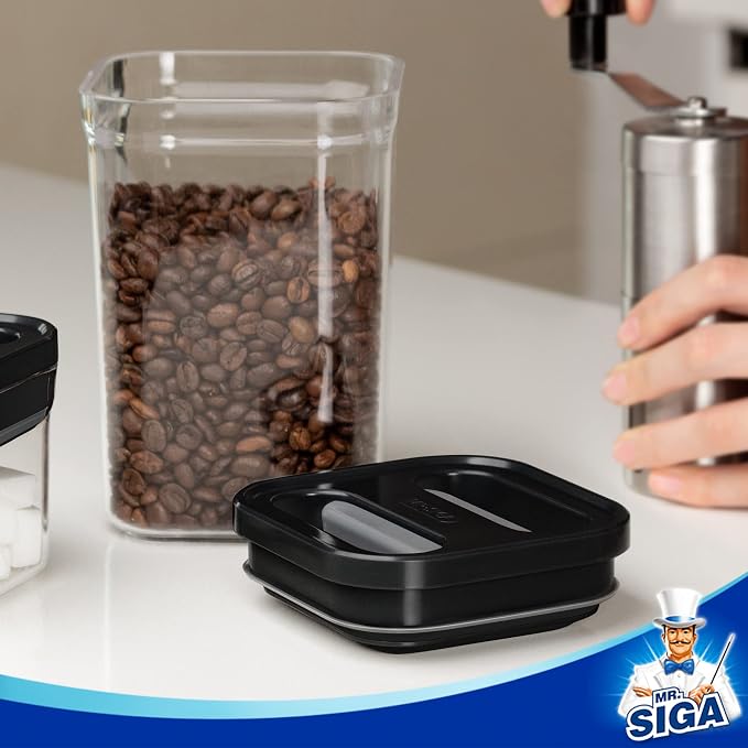 MR.SIGA 4 Pack Airtight Food Storage Container Set for Pantry Organization | One-handed leak proof lids, BPA Free, stackable and space saving, 1.0 L( 33.8 oz), Medium, black