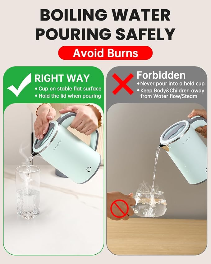 WTJMOV Small Electric Kettle Stainless Steel, 0.8L Portable Tea Kettle Auto Shut-off, Low Power Hot Water Kettle for Camping, Travel, Office and More