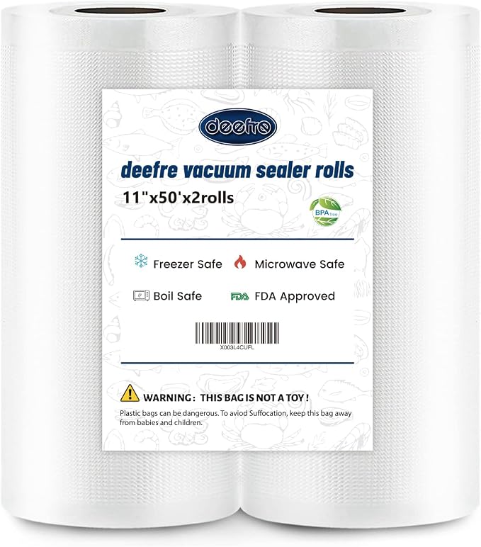 Vacuum Sealer Bags 2 Rolls 11"x50' Commercial Grade Food Saver Bags Rolls for Seal a Meal, BPA Free, Heavy Duty, Great for vac Storage, Meal Prep or Sous Vide