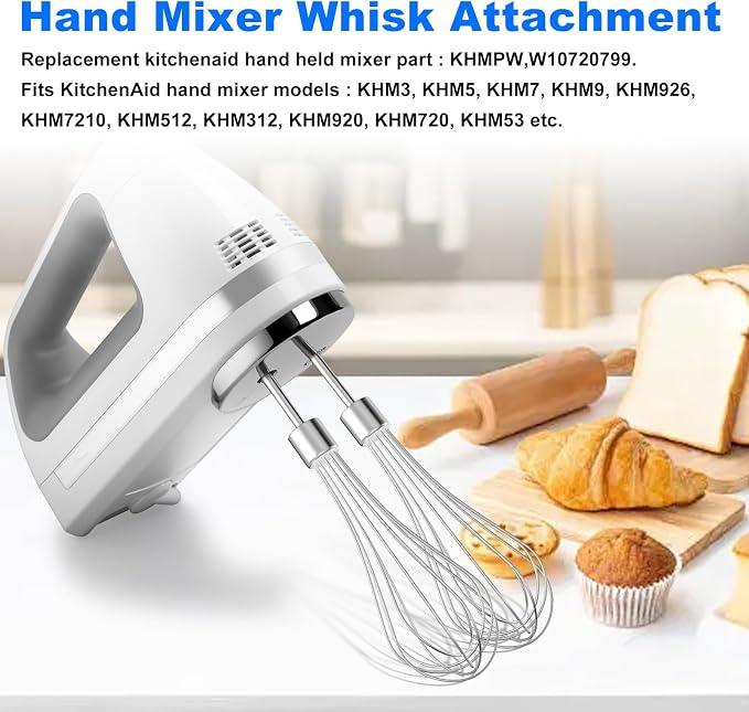 Kitchen Hand Mixer Whisk Attachments FOR KitchenAid Whisk KHMPW,KHM512BM | Replacement KitchenAid Whisk KHM2B, AP5644233, KHM3, KHM5,W10720799 Kitchenaid Egg Beater - 2 Pack