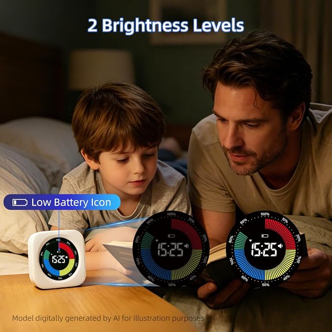 Visual Timer for Kids, 99 Min Countdown Timer for ADHD, Classroom, Focus | Visual Progress Bar, Count Up Timer, 4 Alert Modes, Adjustable Brightness for Homeschool, Study, Productivity & Kitchen