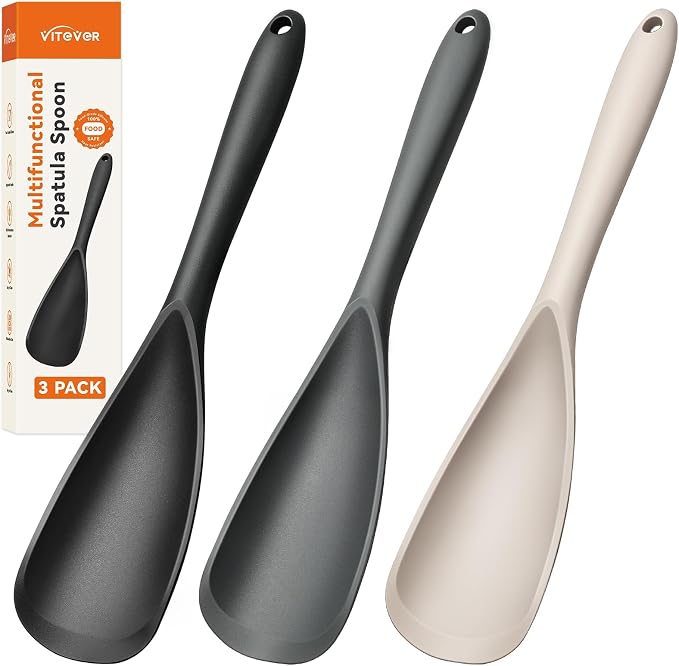 3 PACK Silicone Cooking Spatula & Spoon for Nonstick Cookware, BPA-Free | Multifunction Spoonula for Baking, Cooking, Serving, Mixing, Stirring, Scoop, Scrape - One-Piece Formed, Dishwasher Safe