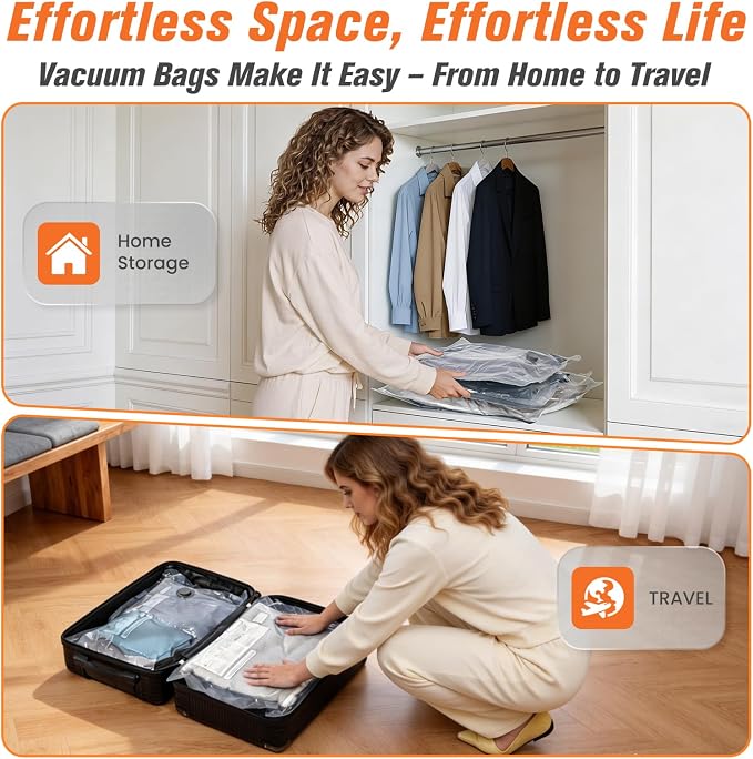 9 Combo Size Vacuum Storage Bags for Travel with Cordless Pump, Space Saver Bags for Clothes, Compression Packing Bags for Luggage