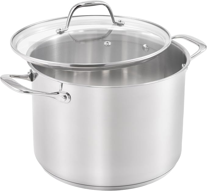 Guy Fieri's Flavortown 8-Quart Stainless Steel Stock Pot with Glass Lid | Tri-Ply Base For Even Heating. Oven And Dishwasher Safe, Compatible With Induction, Gas And Electric Cooktops