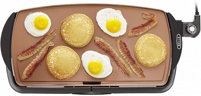 bella Electric 10.5"x20" Ceramic Titanium Griddle, Copper/Black