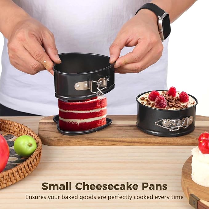 4 Inch Springform Pans, 8 Pcs Mini Springform Pans Set, Spring Form Pan For Cheesecake, 4 Pcs Round & 4 Pcs Heart Shaped Cake Pans, Non-Stick Carbon Steel, Removable Bottom