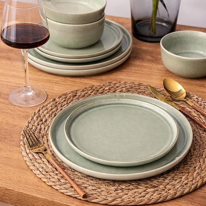AmorArc Stoneware Dinnerware Sets for 6, 18Pcs Plates and Bowls Sets Dishes | Ceramic Round Reactive Glaze Dishes Set, Highly Scratch Resistant | Dishwasher & Microwave Safe Dishware