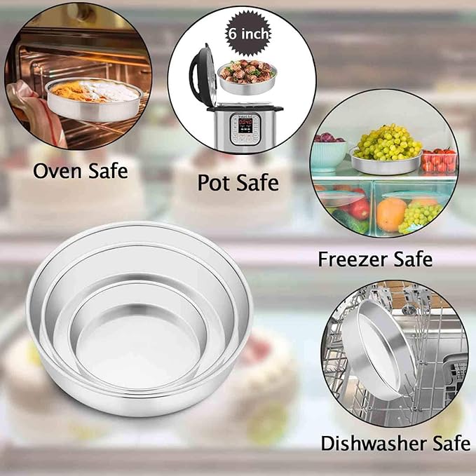 TeamFar Cake Pan, Stainless Steel Round Baking Tier Cake Pans Tins Set of 5 | 4''/6''/8''/9½''/11'' Layer Baking Tin, for Birthday Wedding Healthy & Heavy Duty, Mirror Finish & Dishwasher Safe - Set of 5