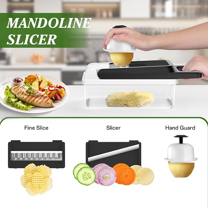 HomeHacks Veggie Chopper Vegetable Cutter, 15 in 1 Kitchen Gadget, White | Dicer, Slicer, Cutter, Slap Chop, Cheese Grater & Egg Separator - Multi-Functional Salad Fruit Onion Chopper with Container
