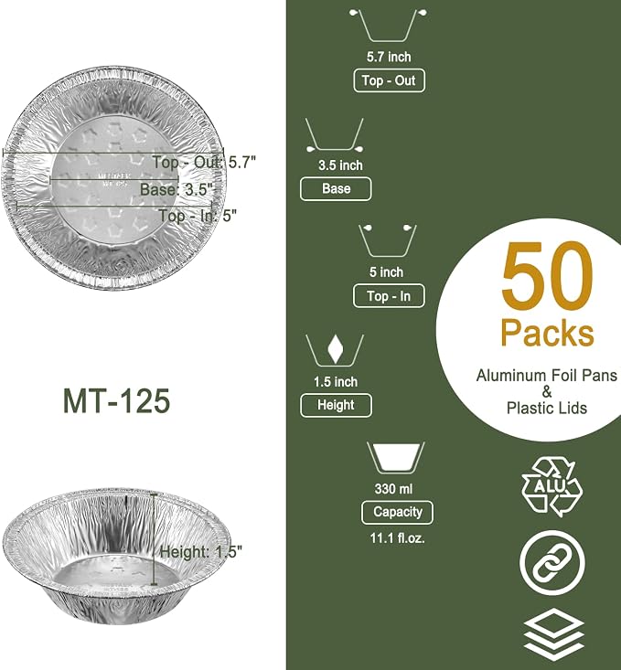 5 Inch Mini Aluminum Foil Pie Pans, 100 Pack | Heavy Duty Foil, Oven and Freezer Safe, Ideal for Individual Pies, Desserts and Catering
