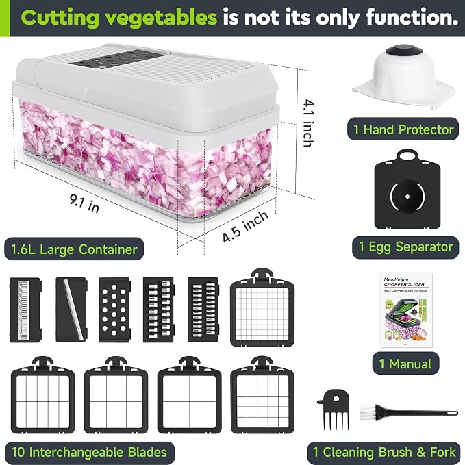 MealHelper 15-in-1 Vegetable Chopper, Food Veggie Chopper With Container | Kitchen Prep Tool, Cheese Grater, Home Essentials & Kitchen Gadgets, with Sharp Stainless Steel Blades(10 Blades, Black)