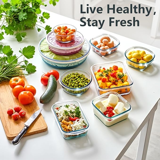 12 Pack Glass Food Storage Container Set with Lids Non Toxic, Stackable Borosilicate Glass Meal Prep Containers, Microwave, Oven, Freezer and Dishwasher Safe (Gray)