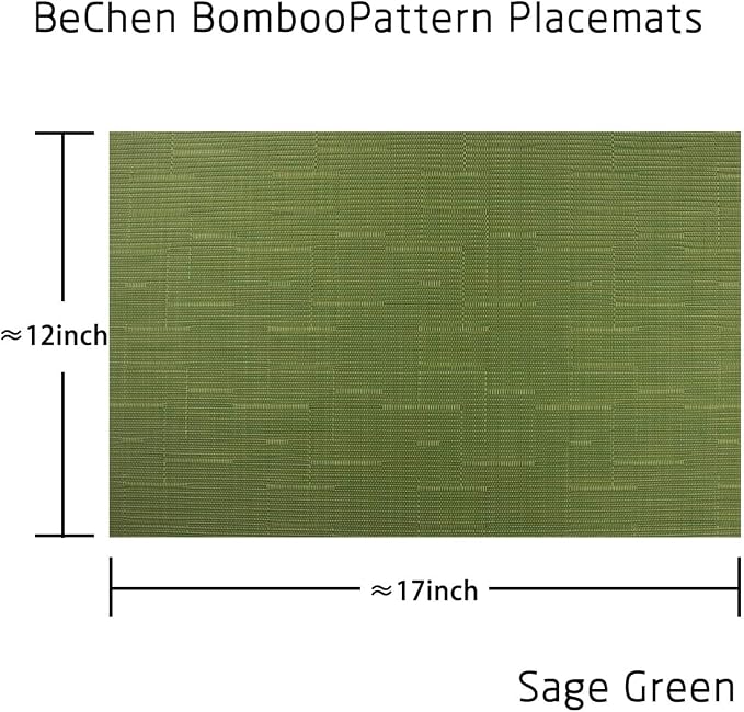 Vinyl Placemats,Washable Table Mats Easy to Clean Woven Placemats for Dining Table Set of 4 (Sage Green)