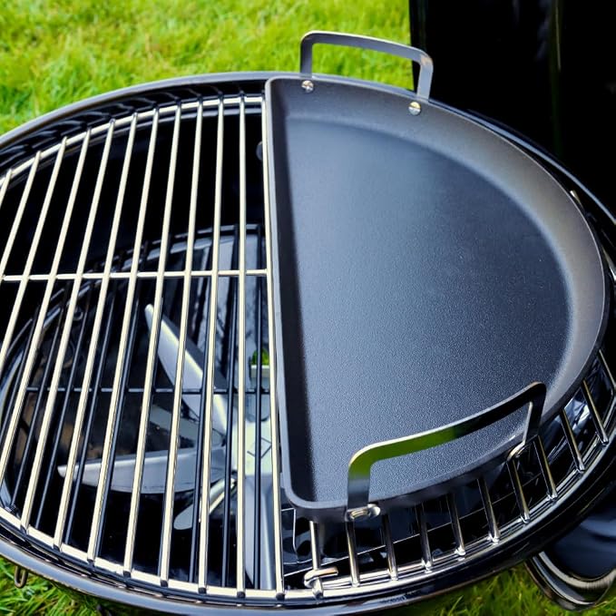 SnS Grills Slow ‘N Sear Cast Iron Drip 'N Griddle Pan 18", 3-in-1 Versatile Grill Accessory for Searing, Griddle and Drippings - Fits Weber & other 18” Kettle Grills