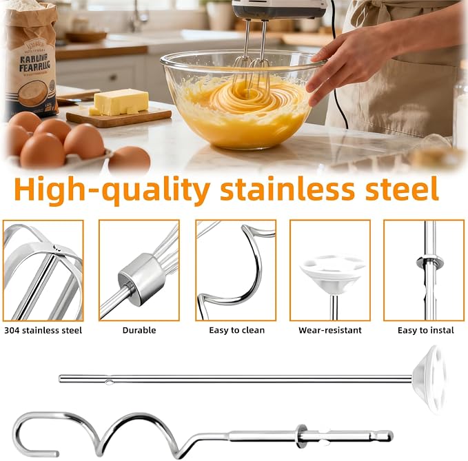 6-Pack Hand Mixer Beater Attachments for Hamilton Beach Mixers | Fits 62632R, 62682RZ, 62692, 62695V and 64699; includes dough hooks, whisk and blending rods for versatile mixing