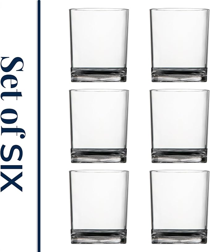 US Acrylic Classic Clear Plastic Reusable Drinking Glasses (Set of 6) 12oz Rocks Cups | BPA-Free Tumblers, Made in USA | Top-Rack Dishwasher Safe