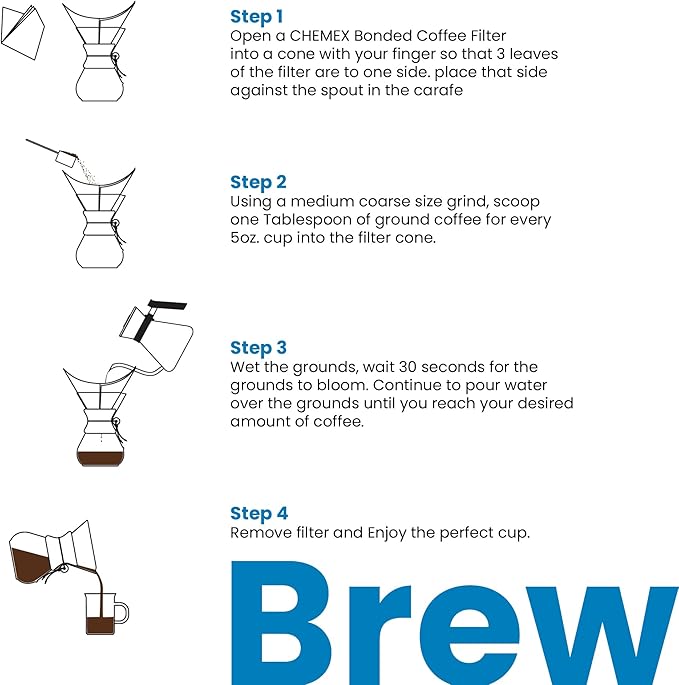 Chemex 10 Cup Pour Over Coffee Brewer Set, Glass Carafe, 200 Filters, 50oz | Large Manual Drip Brewer with 200 Square Bonded Filters, Borosilicate Glass, Coffee Gift Set