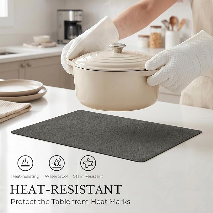 Romanstile Vinyl Placemats Set of 8, Reversible Faux Leather Heat Resistant Wipeable Table Mats, Waterproof Washable Non-Slip Table Placemats for Dining/Kitchen/Party/Outdoor (Grey Black, 12" x 17")