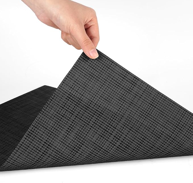 AUAUY Placemats Set of 6 Washable, Non-Slip Heat Resistant Table Mat, Black | 6pcs PVC Vinyl Woven Table Placemats Wipeable for Kitchen Dinning Restaurant, Farmhouse