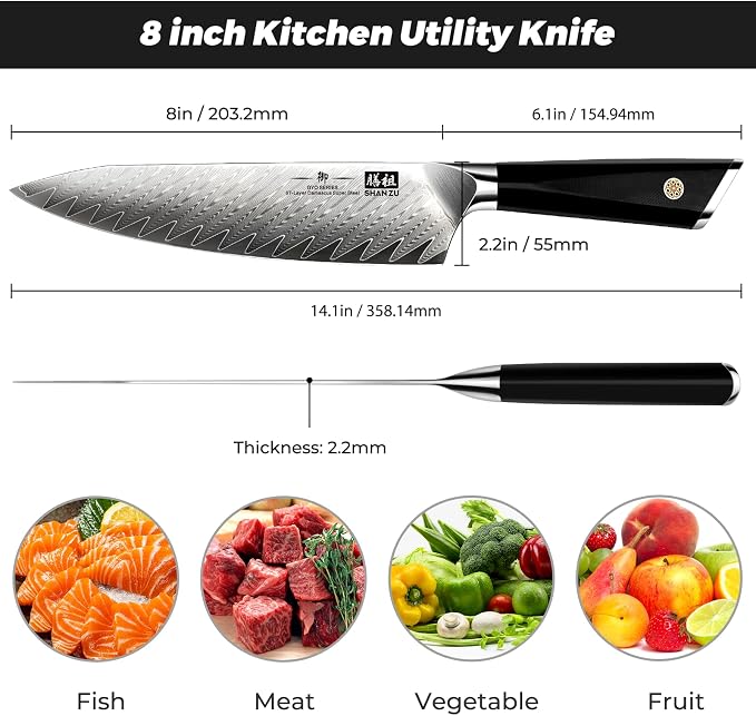 SHAN ZU Damascus Chef Knife 8 inch, 67-Layer High Carbon Steel | Ultra Sharp Japanese Chef Knife,Professional Kitchen Utility Knives with G10 Ergonomic Handle Cooking Knife with Gift Box
