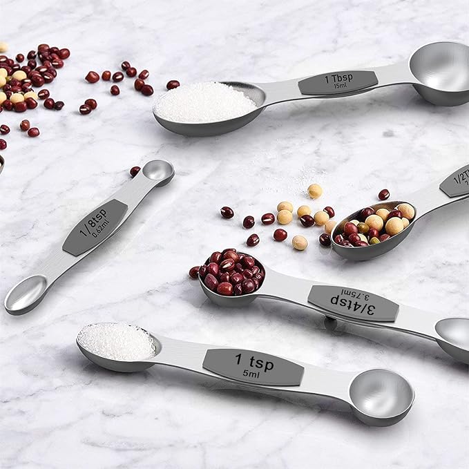 Wildone Measuring Cups and Magnetic Measuring Spoons Set, 16Pcs | 8 Stainless Measuring Cups, 7 Double-sided Magnetic Measuring Spoons & Leveler for Spice Jar and Liquid Measuring, Gray