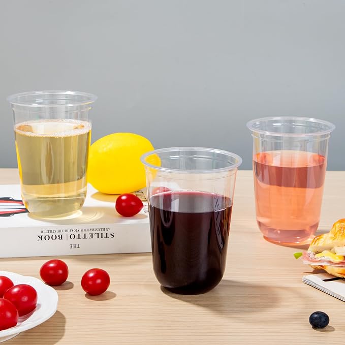 WELLIFE 50 Pcs 16 oz Clear Plastic Cups | Disposable Wine Glasses Stemless Cocktail Punch Cups for Cold Drinking Party Supplies, Halloween Thanksgiving Christmas
