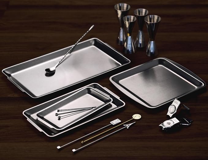 Wagensteiger SUS304 Stainless Steel Serving Platters, Rectangle Metal Dinner Plate with Handles, Decorative Tray, Lightweight, Cheese Board, Oven Safe (10.43 x 5.91 inches)
