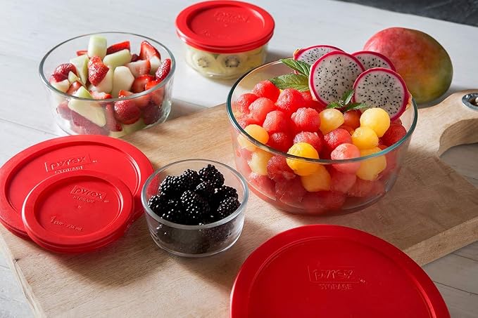 Pyrex Simply Store (8-Pack) Glass Food Storage Containers Set | Meal prep containers (1, 2, 4 & 7 cup) with BPA-free plastic lids, microwave & dishwasher safe