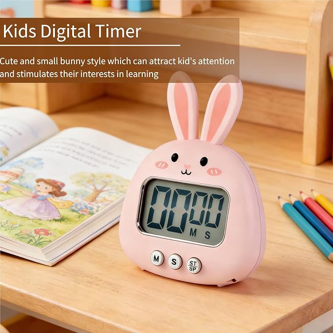 Cute Digital Desk Timer, Cute Digital Kitchen Timer Digital Magnetic Digital Cooking Timer LCD Large Screen Visual Clock Hangable Alarm Clock with Stand for Family School Office