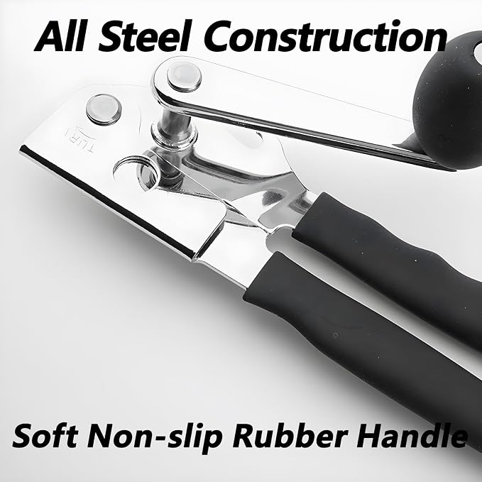 [Upgrade] Commercial Can Opener, Durable All-Steel Construction - RICKUNCL Hand Crank Can Opener with Magnet, Comfortable Extra-long Handles, Oversized Knob, Professional Ergonomic & Easy for Big Cans