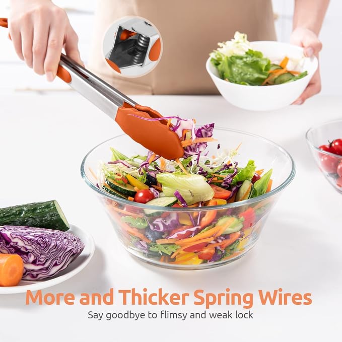 U-Taste Kitchen Tong for Cooking, 600ºF Heat-Resistant Tps, 12in/Orange | Large Tongs for Serving Food, Big Rubber Tong for Grill/BBQ, Silicone Tips & 18/8 Stainless Steel Handle, Smooth Locking