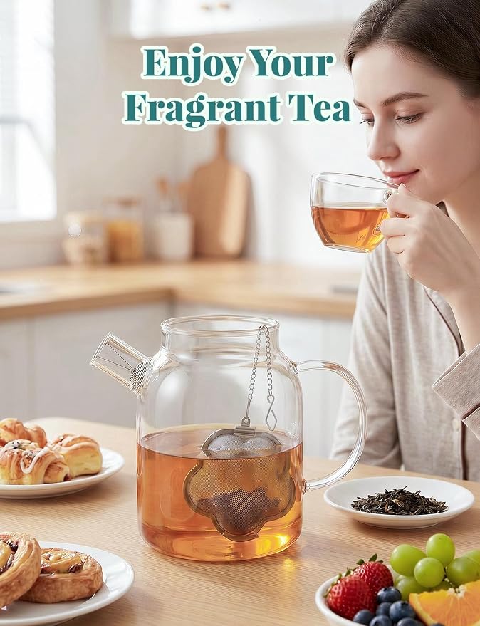 2 Pack Tea Infuser for loose tea，2.3 inch Flower Design Stainless Steel Tea Ball，Fine Mesh Tea Strainer with Extended Chain Hook for Brew Tea, Spices & Seasonings