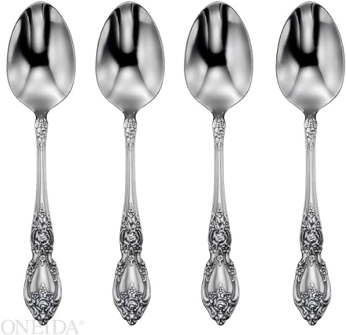 Oneida Wordsworth Dinner Spoons Silverware Set for 4, Flatware | 18/0 stainless steel, mirror finish | dishwasher safe | great for soup or everyday dining, cutlery set