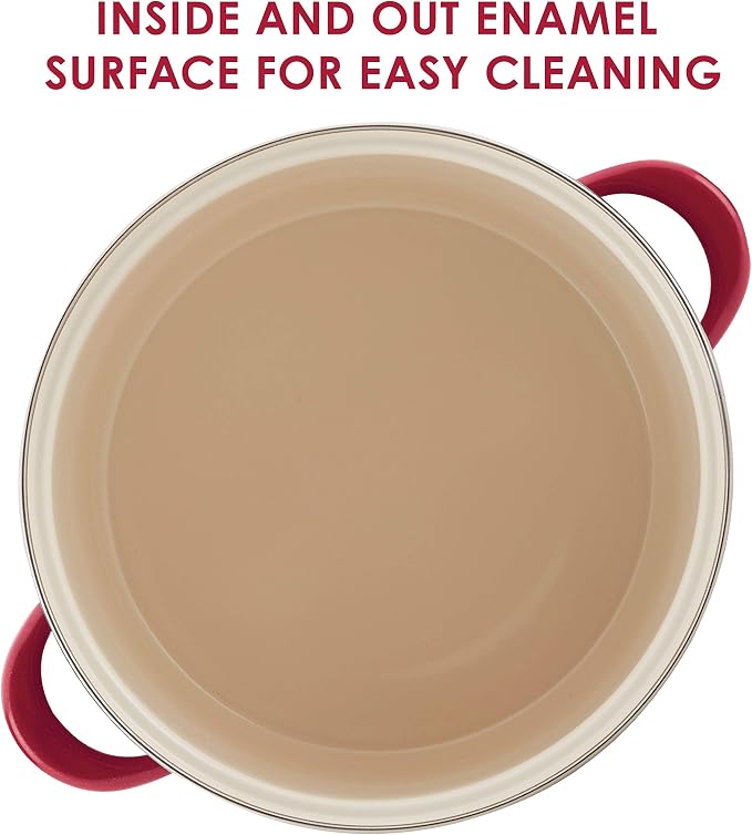Rachael Ray Create Delicious Large Enamel on Steel Induction 12 Qt Stock Pot with Lid, Red Shimmer