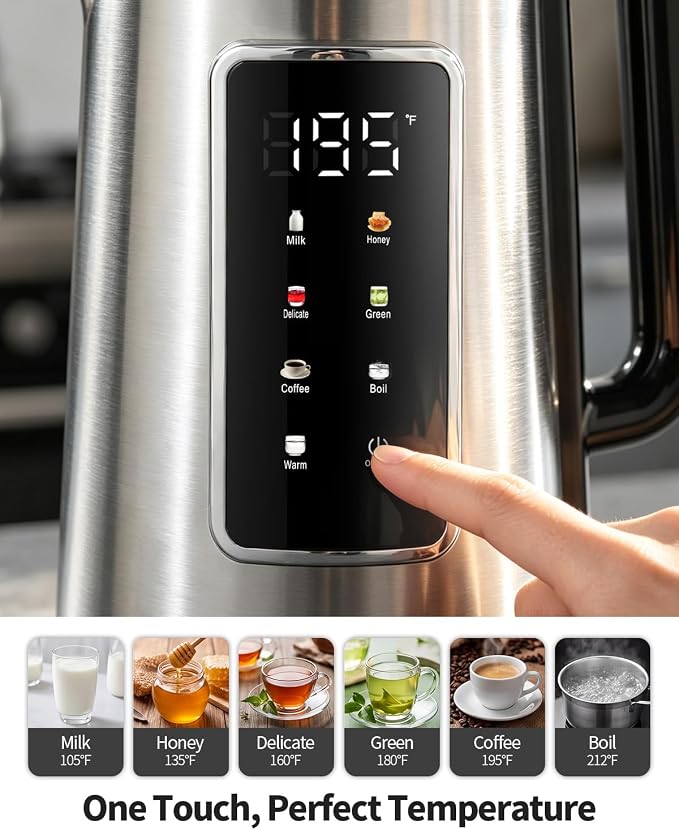 SHARDOR Electric Kettle 1.7L Stainless Steel, One Touch Start, Auto Shut-Off