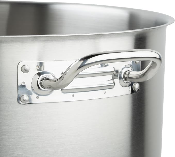 Winco 60 qt Stainless Steel Stock Pot with Cover | Dishwasher safe, Heavy-duty, Tri-ply heating, Riveted handles, Great for Stocks, Soups, Pasta and Batch Cooking