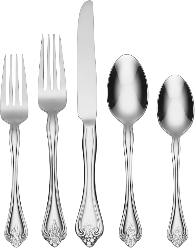 Oneida Boutonniere 20-Piece 18/0 Silverware Set for 4, Flatware | mirror finish, dishwasher safe | includes knives, forks, and spoons | cutlery set for kitchen and dining