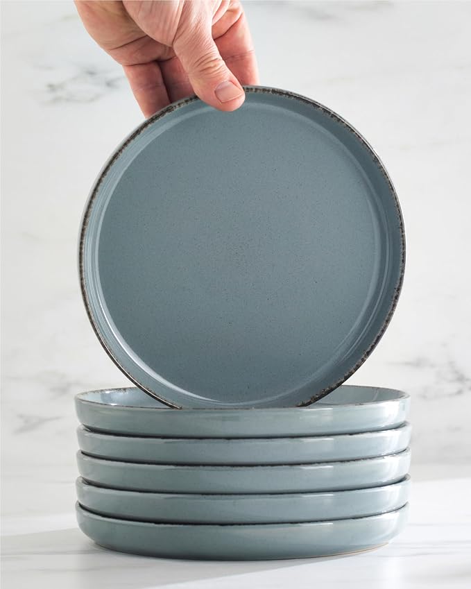 16 Piece Stoneware Dinnerware Set for 4 - Handmade Reactive Glaze Plates and Bowls Set - Chip & Scratch Resistant Dish Set - Dishwasher Microwave Safe - Rustic Smoke Blue