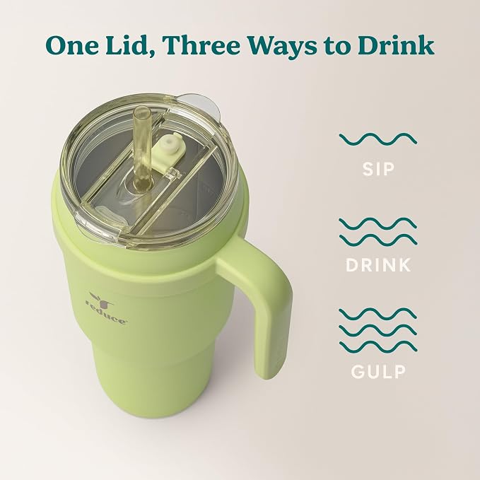 REDUCE 40 oz Stainless Steel Tumbler with Handle - Dual-Wall Vacuum Insulated Travel Mug, Sweat-Proof Lid & Reusable Straw - Keeps Drinks Cold for 24 Hrs, Fits Cupholders, Dishwasher Safe - Mojito