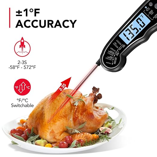 Meat Thermometer, Instant Read Food Thermometer for Cooking, Digital Food Thermometer with LCD Backlight for Candy Fry Grill BBQ Liquids, Kitchen Oven Safe Dual Probe 2 in 1 Thermometer | Digital Food LCD Backlight for Candy Fry Grill BBQ Liquids, Kitc...