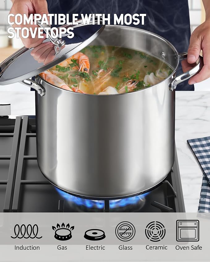 Cooks Standard Extra Large Soup Pot - Stainless Steel Induction Cookware | 16 Quart Stainless Steel Stock Pot with Lid, Heavy Duty Deep Pot for Soups, Pasta, Canning Bath, and Big Family Feasts
