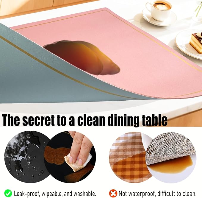 Faux Leather Placemats Set of 6, 11.8"x17.7", Pink & Blue | Reversible Table Mats, Waterproof, Stain & Heat Resistant, Easy Clean for Dining, Gatherings, Outdoor
