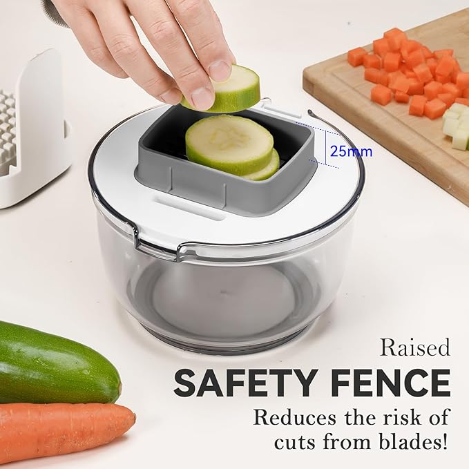 Vegetable Chopper Bowel Multi-functional 3 Interchangeable Blades Onion Chopper French Fry Cutter Veggie Dicer for Cucumber, Tomato, Zucchini, Carrot, Citrus