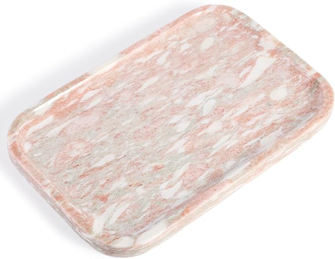 Karibiber Marble Vanity Tray, Marble Bathroom Tray Countertop, Decorative Tray for Dresser, Rosso Red Stone Serving Trays for Kitchen, Perfume, Jewelry Candle Holder, Catch All