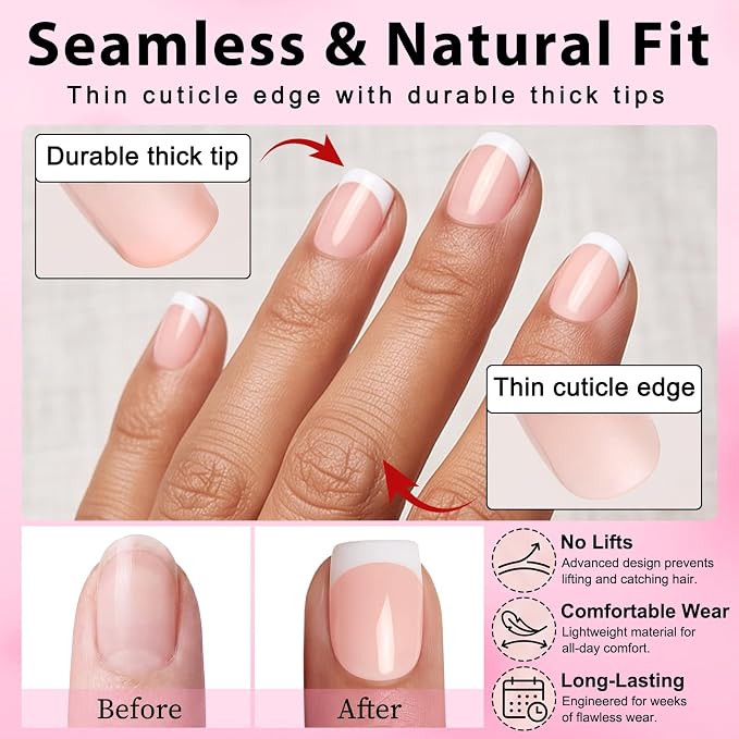 240pc Short Square French Tip Press on Nails Nude Fake Nails with Glue Tabs | Short Nails Press ons Square Glue on Nails Acrylic Nails Stick False Nail Artificial Fingernail for Women Girls